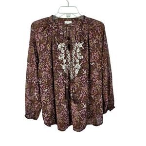 3802) Mason & Belle Fall Floral Embroidery Tassel Boho Blouse Size XL